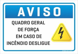 placa aviso em caso de incendio desligue C3 Criação Visual